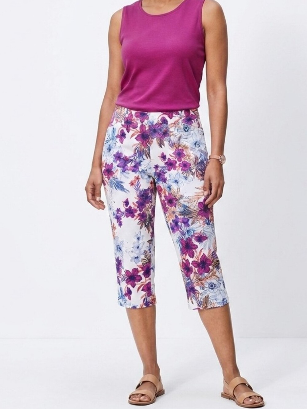 St. John's Bay Tropical Floral Cotton Beachy Capris Sz 14 - Summer - Vacation